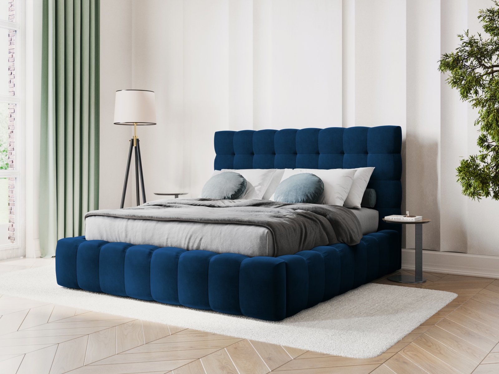 Micadoni Stauraumbett mit Kopfteil Mamaia Samt Bluvel Königsblau 160x200