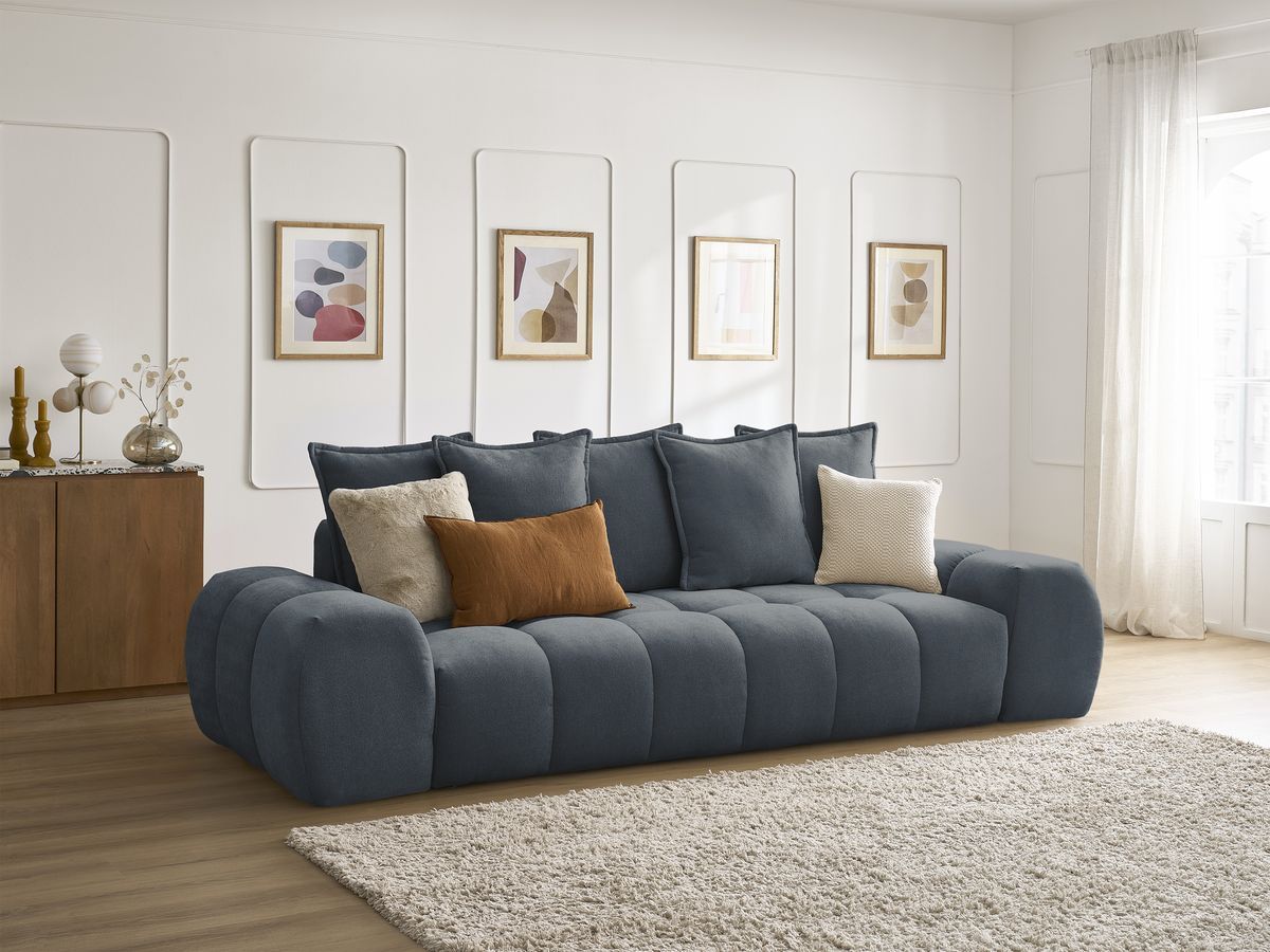 Bobochic Everest Sofa 3-Sitzer, 5 Kissen Strukturstoff Dunkelblau
