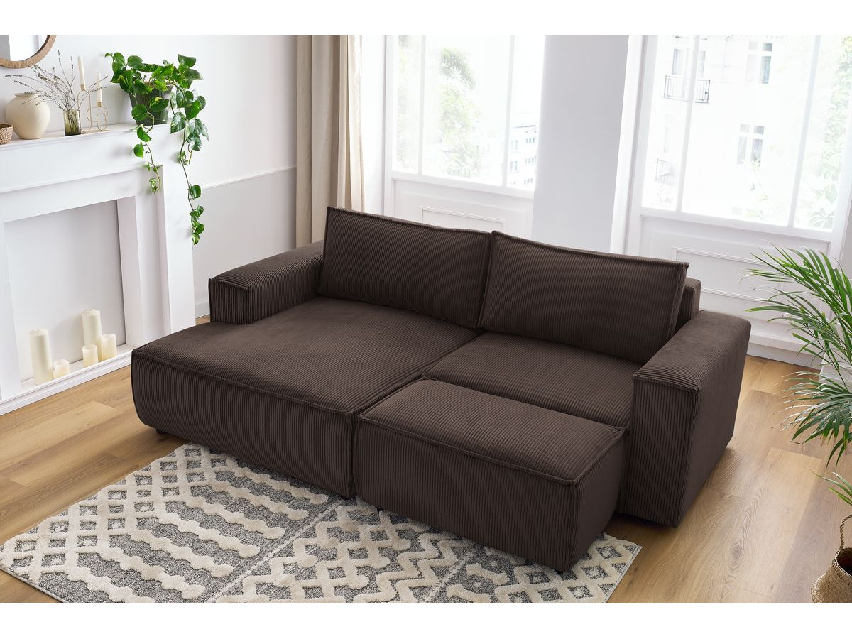 Bobochic Nihad Ecksofa mit Pouf Cordsamt Braun Ecke links