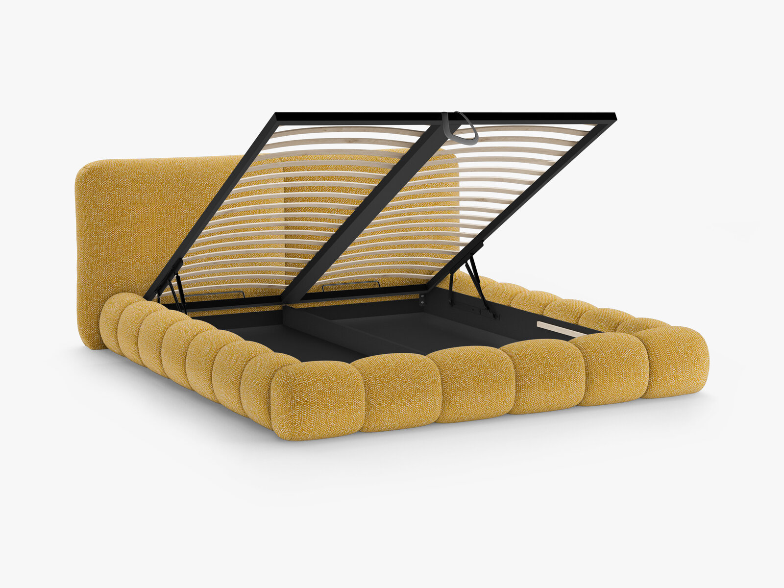 Micadoni Stauraumbett mit Kopfteil Solange Chenille Silencio Senf 140x200