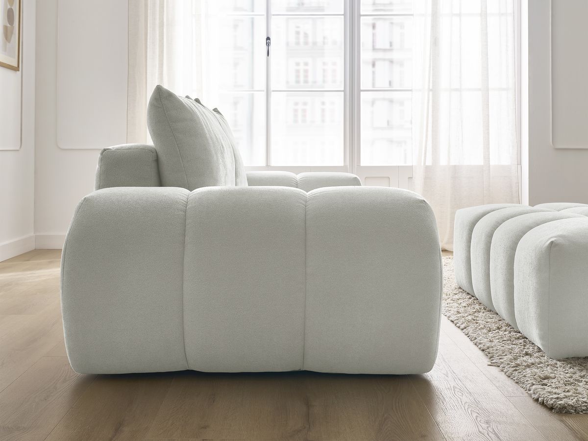 Bobochic Everest Sofa 3-Sitzer mit Pouf, 2 Kissen Strukturstoff Hellgrau
