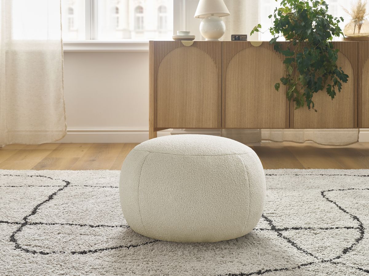 Bobochic Hayden Pouf, rund Bouclé-Stoff Beige, 60 cm