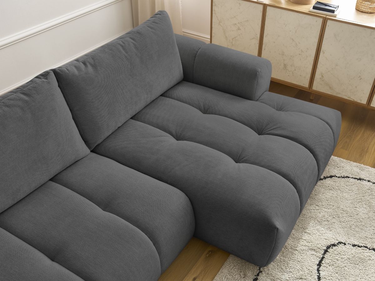 Bobochic Fuji Ecksofa mit Schlaffunktion und Bettkasten 292 × 160 cm Stoff Dunkelgrau Ecke rechts