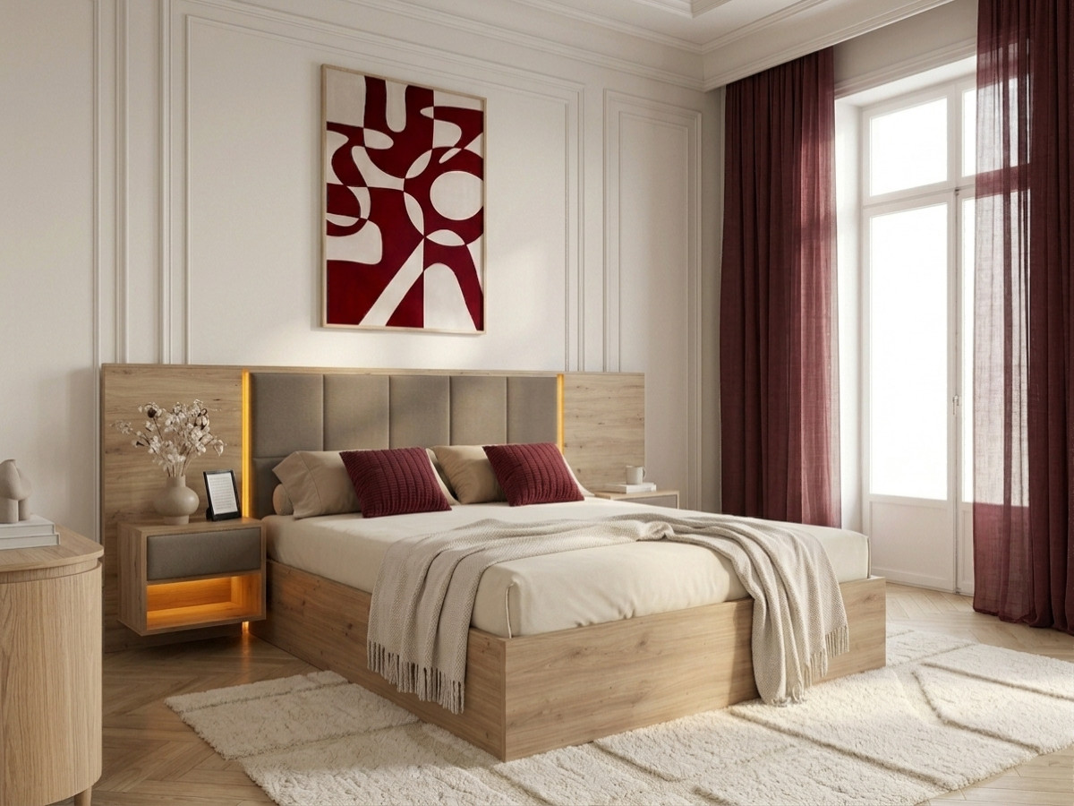Bobochic Ryokan Polsterbett mit Bettkasten Strukturstoff Taupe, Liegefläche 140 × 190 cm