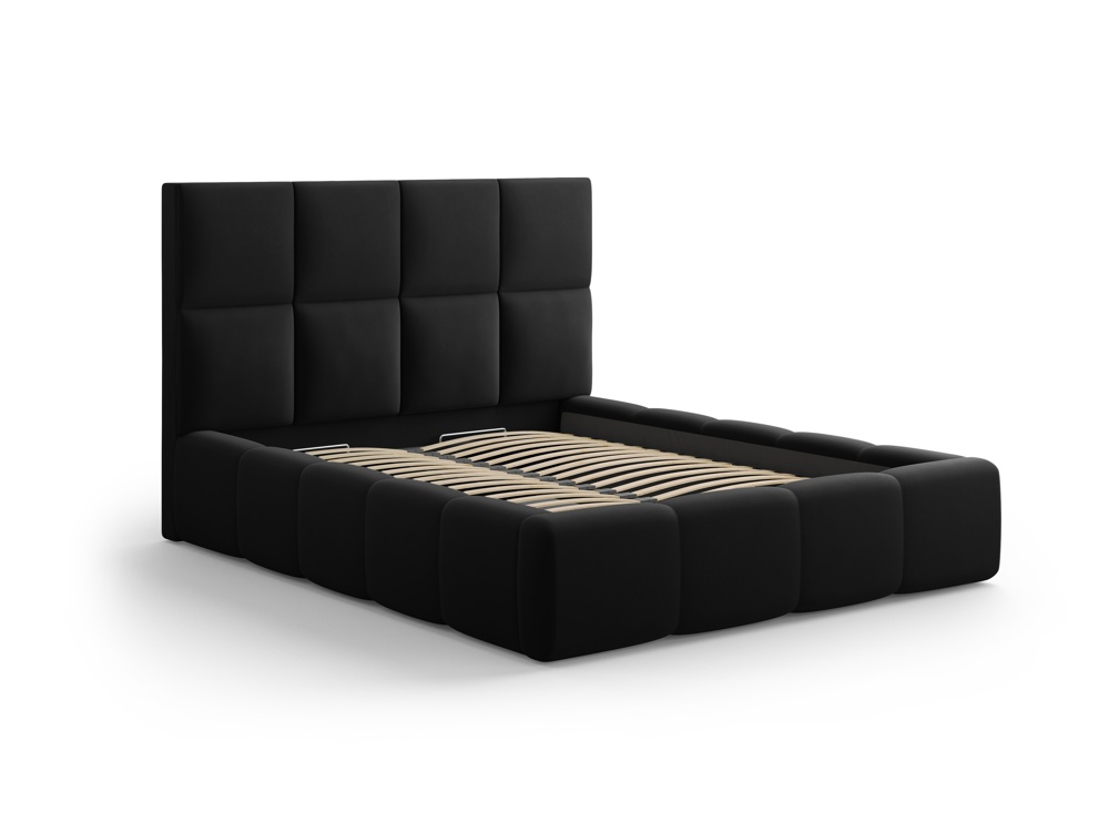 Cosmopolitan Design Stauraumbett mit Kopfteil Livigno 160x200 Samt Bluvel Schwarz