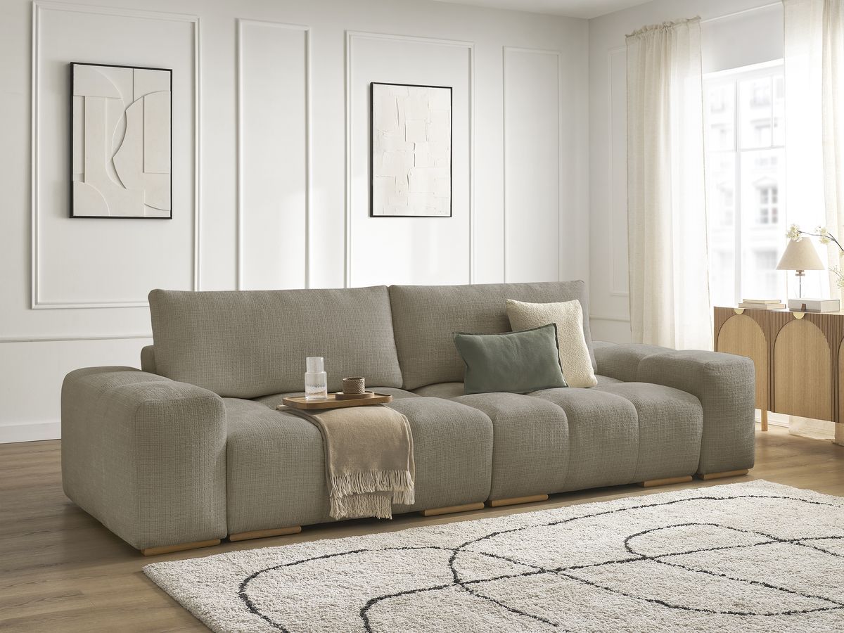 Bobochic Anakin Sofa 3-Sitzer, 2 Kissen Strukturstoff Taupe