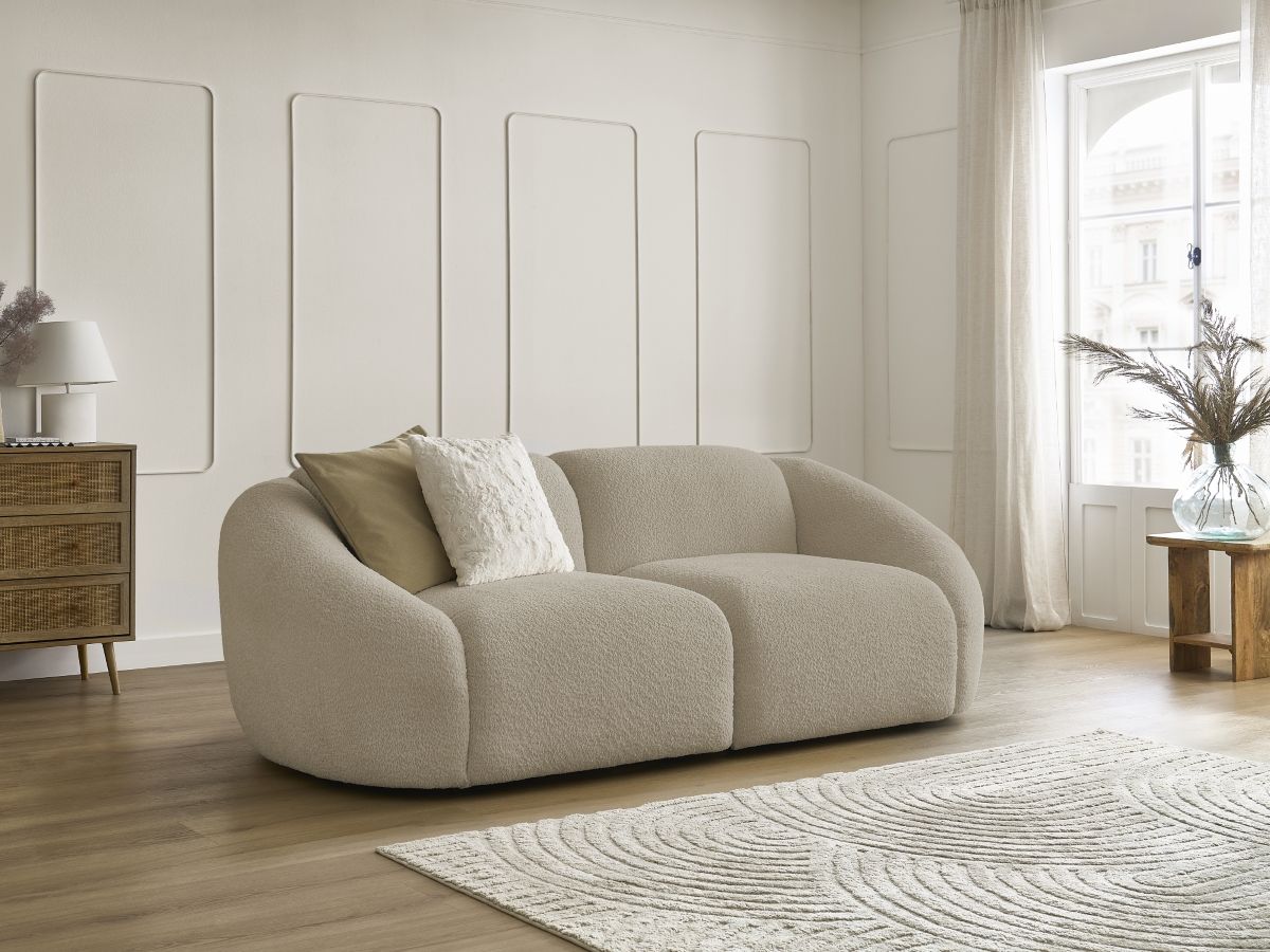 Bobochic Tina Sofa 2-Sitzer Bouclé-Stoff Beige