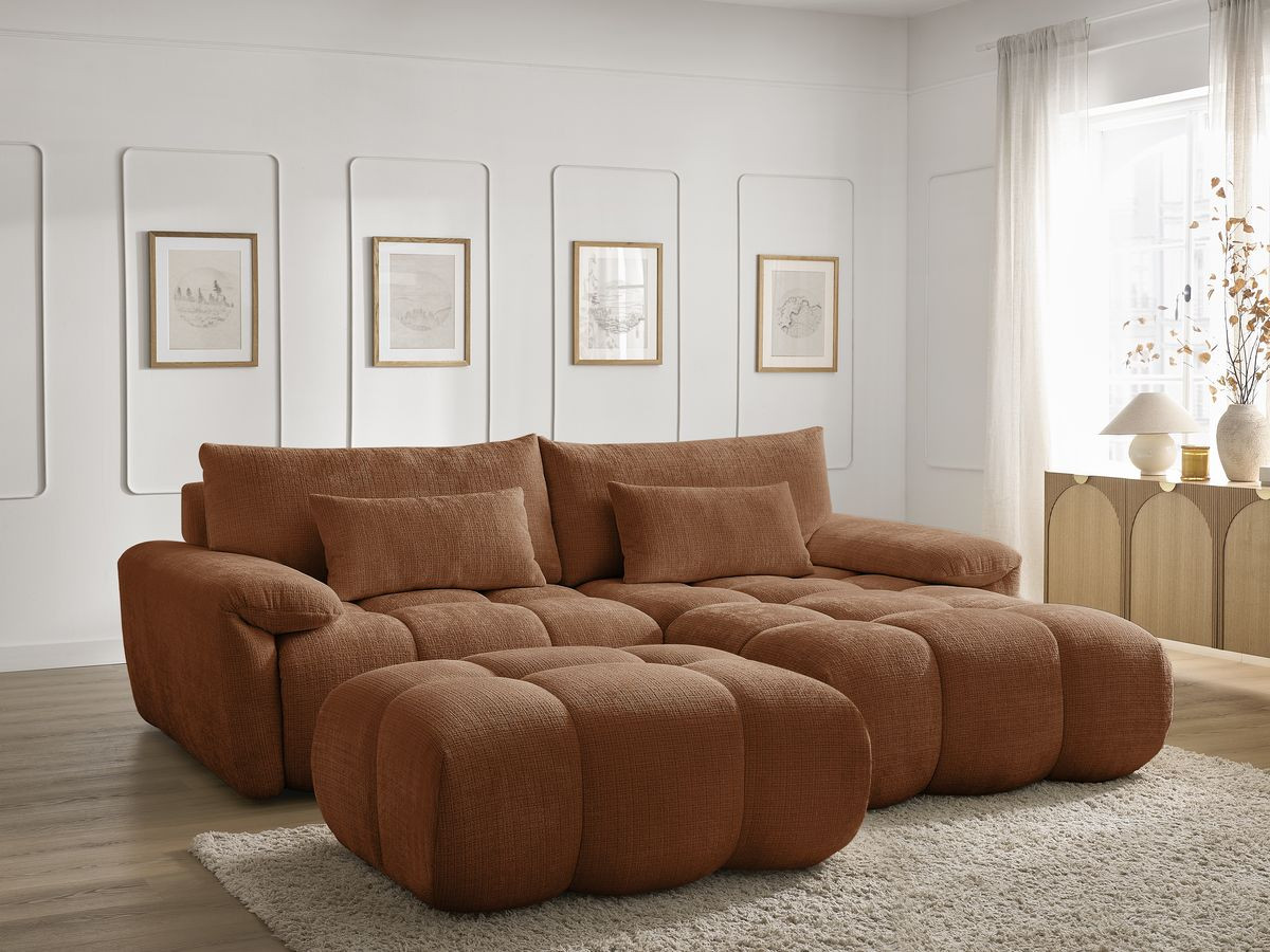 Bobochic Ivane Ecksofa mit Pouf Strukturstoff Orange Ecke rechts