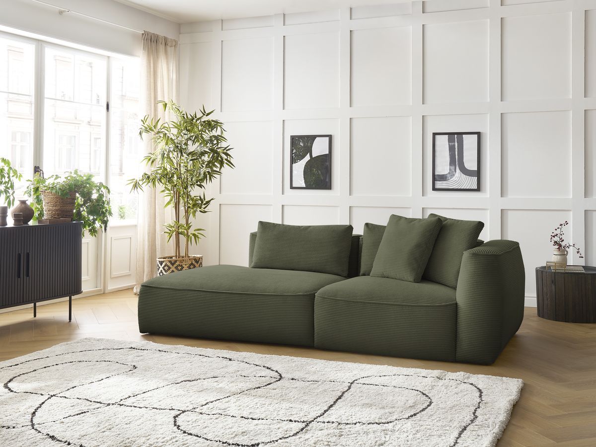 Bobochic Leopold Sofa 3-Sitzer Cordsamt Hellgrün Armlehne rechts