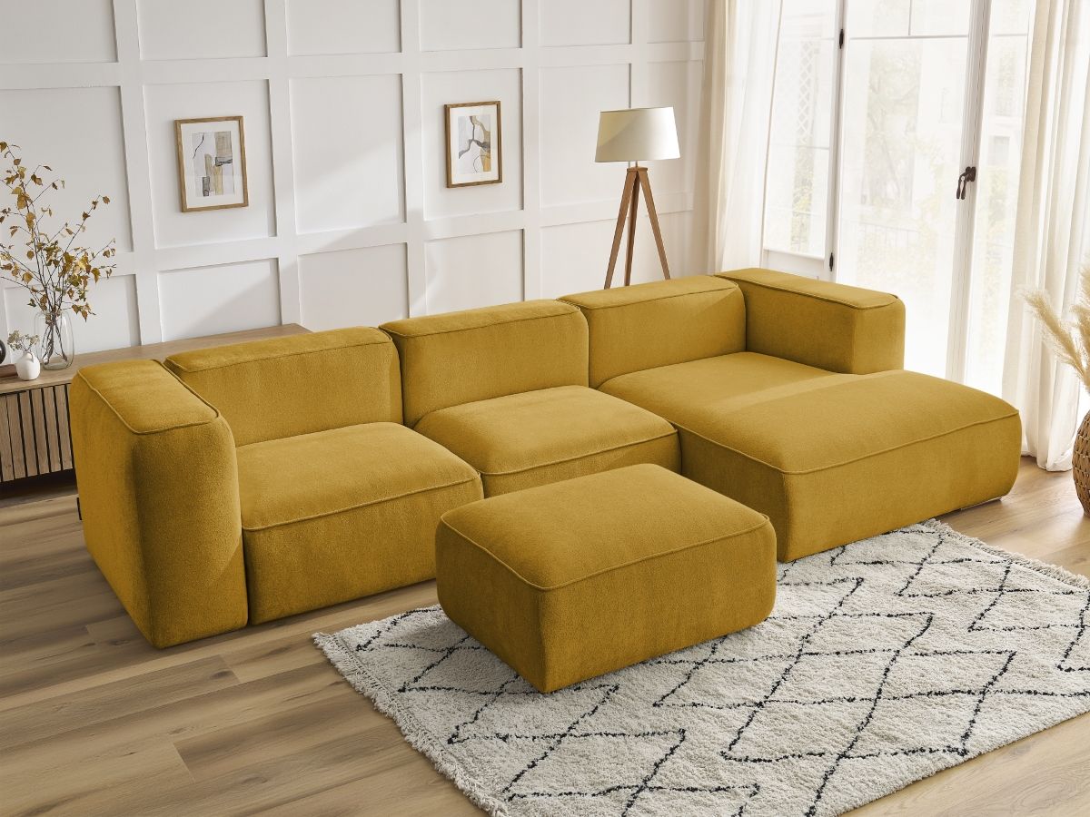 Bobochic Zephyr Ecksofa mit Pouf 349 × 165 cm Strukturstoff Gelb Ecke rechts