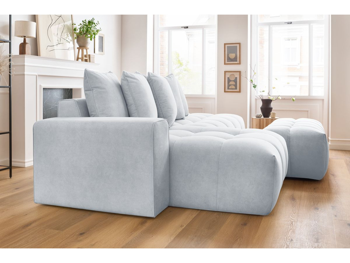 Bobochic Mont-blanc Ecksofa mit Pouf Samt Hellgrau Ecke links