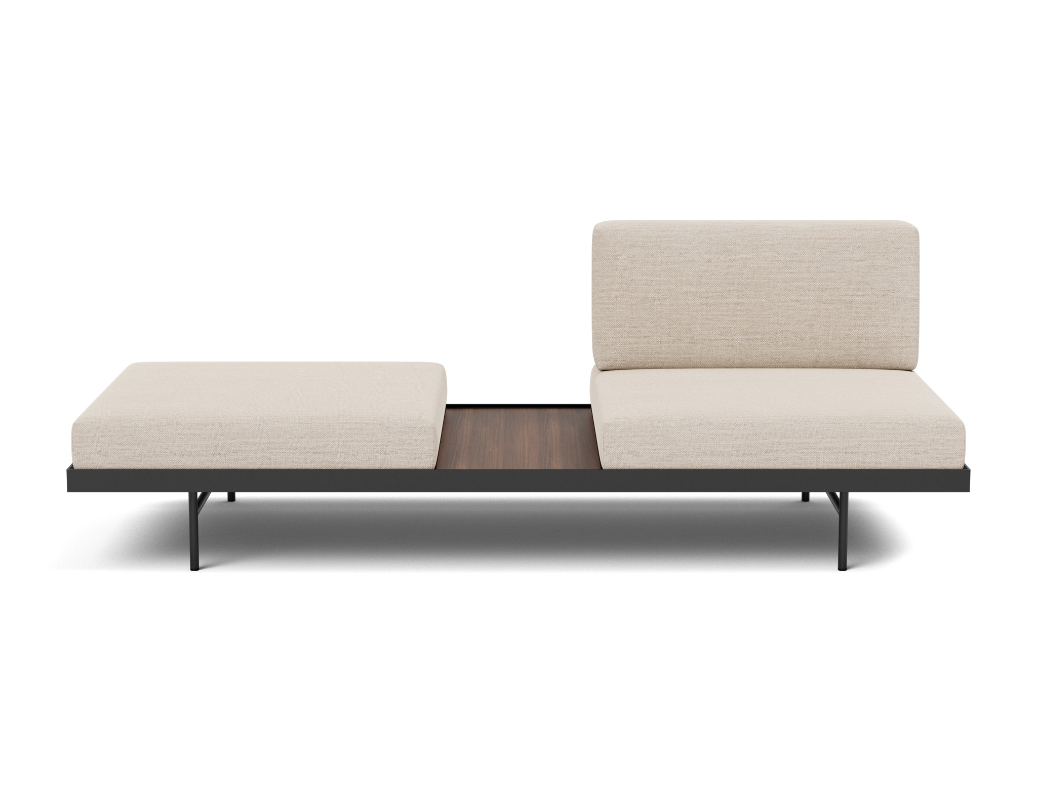 Tagesbett Puri Webstoff Blida 612-Sand-Grey Beine mit Nussbaumtisch