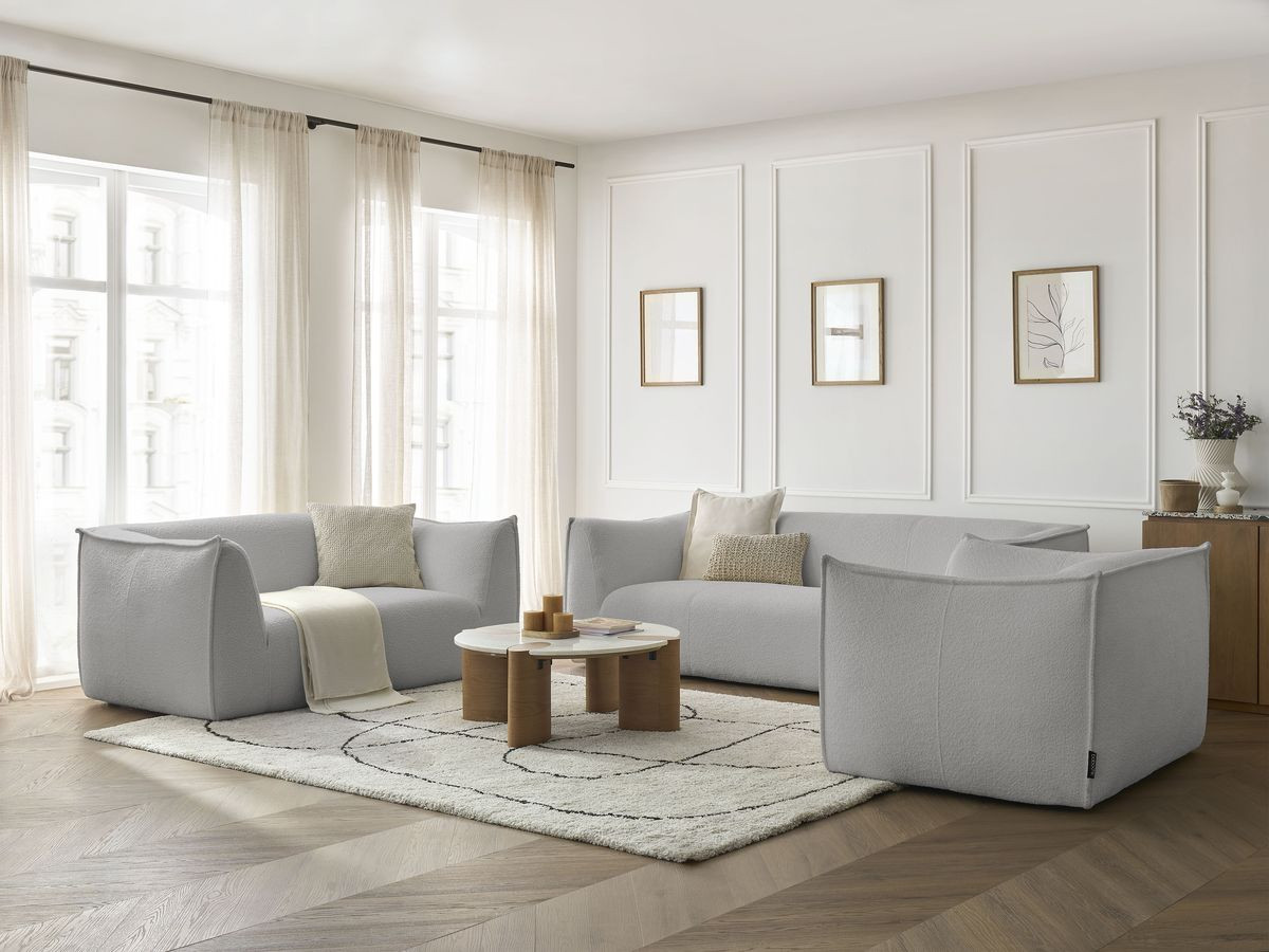 Bobochic Giorgia Sofa 5-Sitzer 534 × 100 cm Bouclé-Stoff Hellgrau