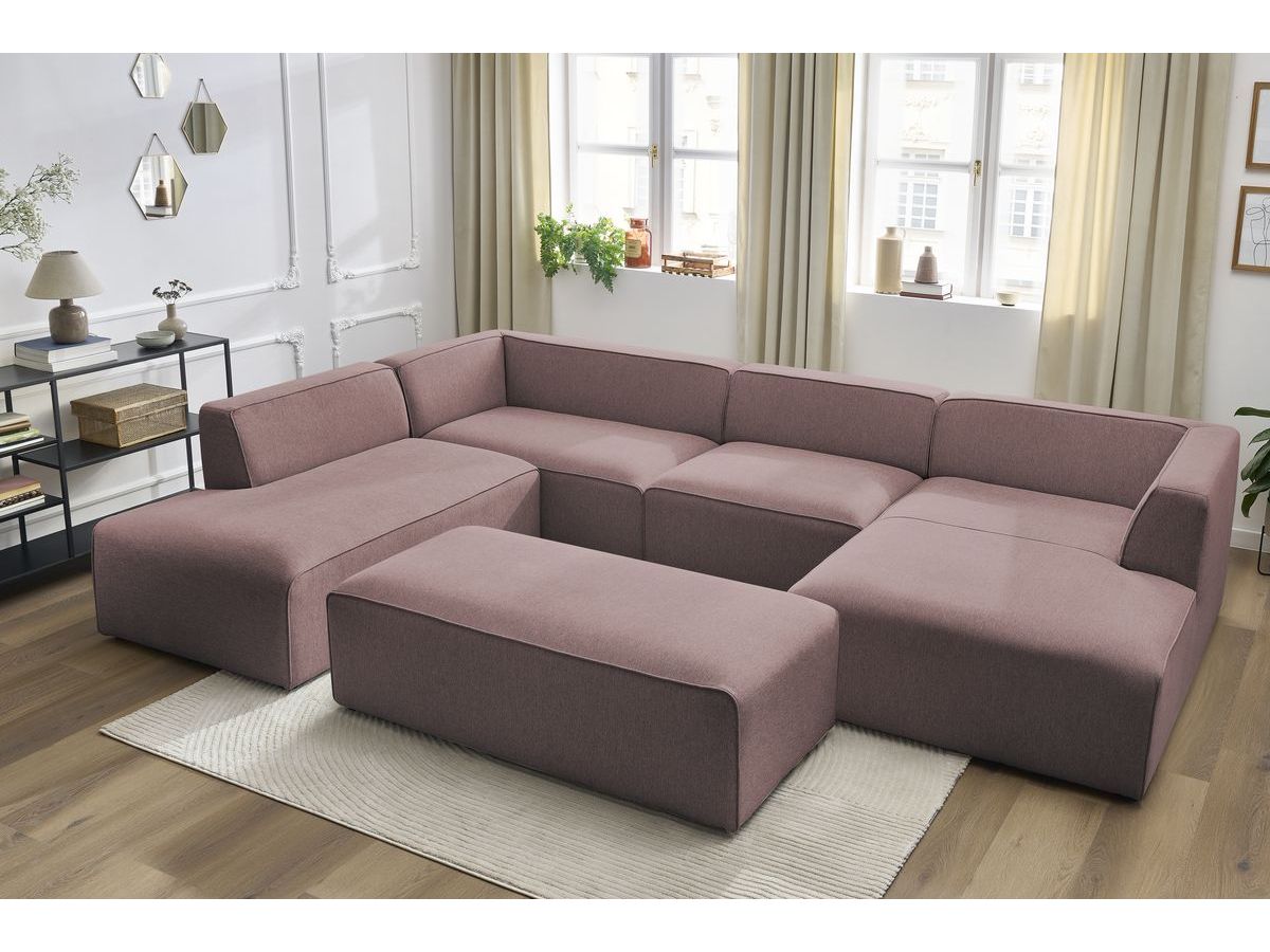 Bobochic Megeve Wohnlandschaft mit Pouf Melange-Stoff Rosa Ecke rechts