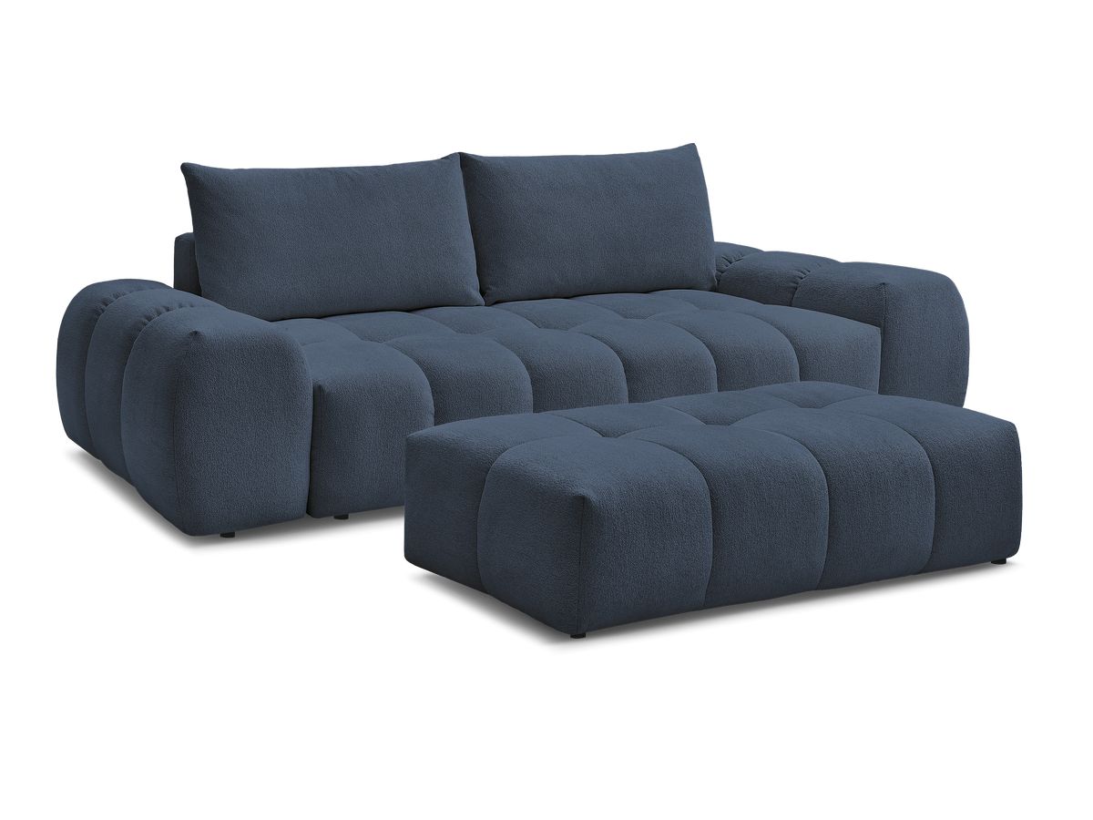 Bobochic Everest Schlafsofa 3-Sitzer mit Bettkasten und Pouf, 2 Kissen Melange-Stoff Dunkelblau