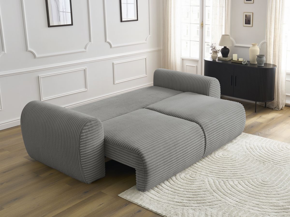Bobochic Lucien Schlafsofa 3-Sitzer mit Bettkasten Breitcord weich Dunkelgrau