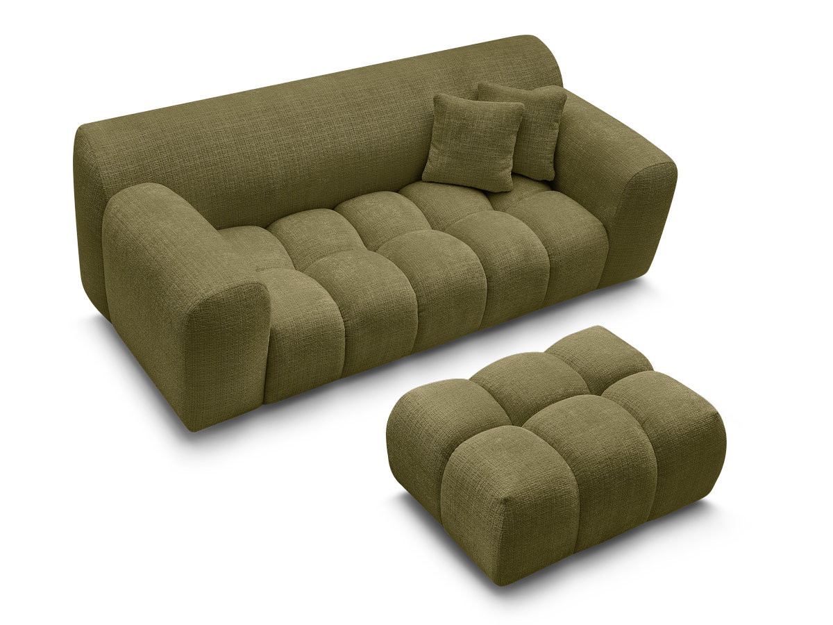 Bobochic Melisse Sofa 2-Sitzer mit Pouf Strukturstoff Grün
