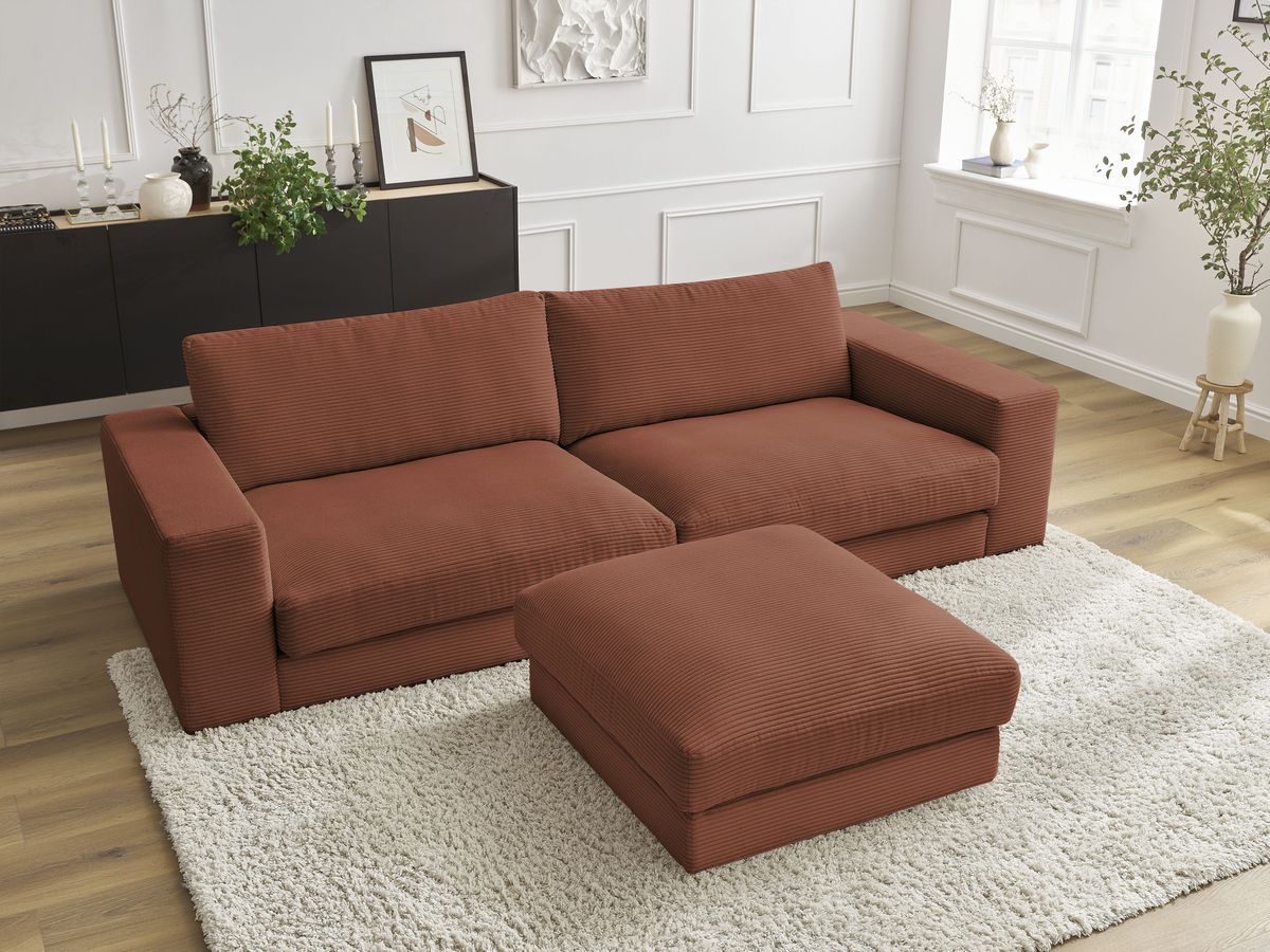 Bobochic Leonard Sofa 4-Sitzer mit Pouf 234 × 109 cm Cordsamt Orange