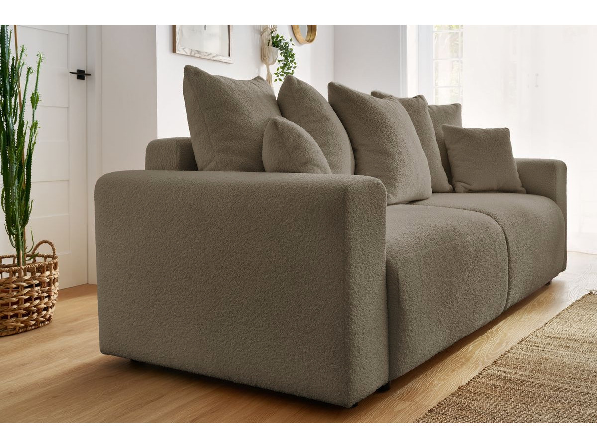 Bobochic Envy Schlafsofa 3-Sitzer mit Bettkasten und rundem Pouf Bouclé-Stoff Braun