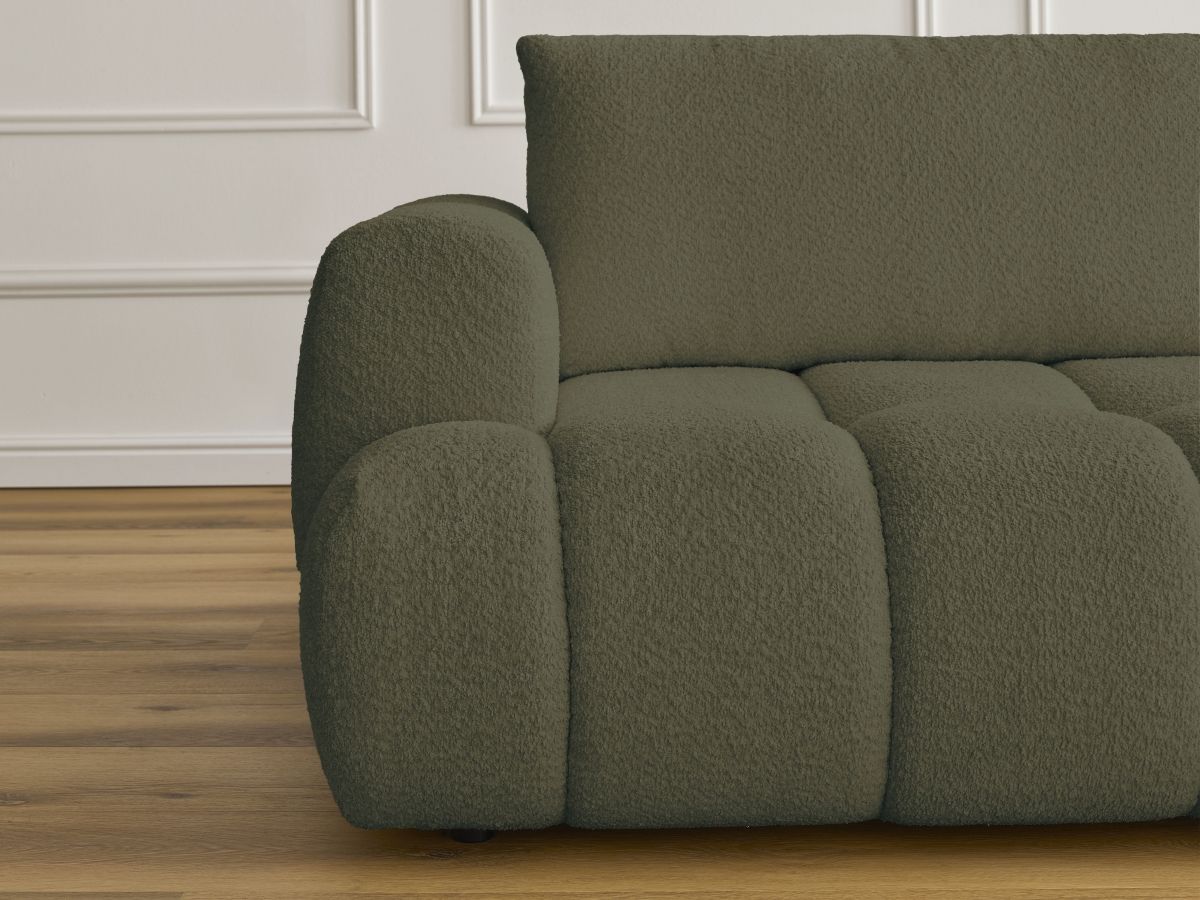 Bobochic Fuji Schlafsofa 3-Sitzer mit Bettkasten Bouclé-Stoff Grün