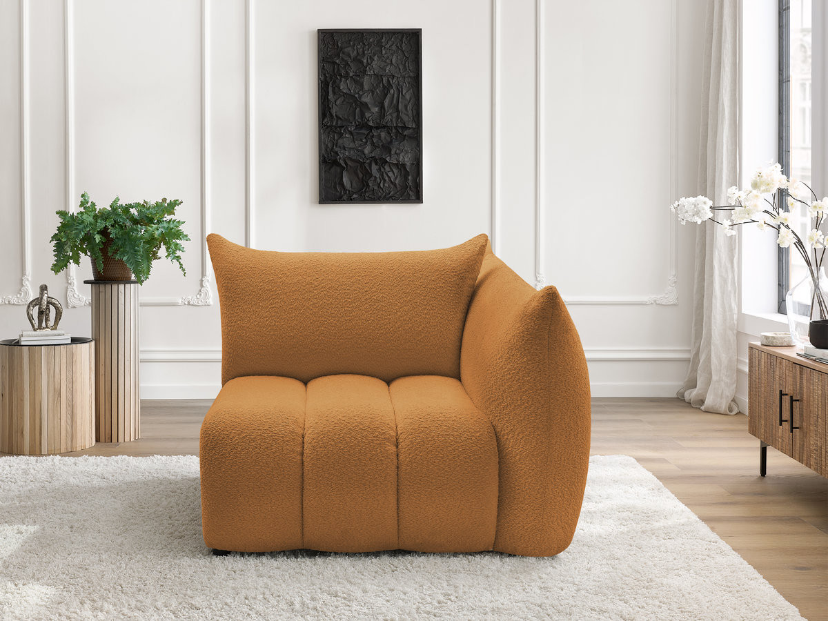 Bobochic Azra Sofamodul 1-Sitzer 117 × 112 cm Bouclé-Stoff Gelb Ecke rechts
