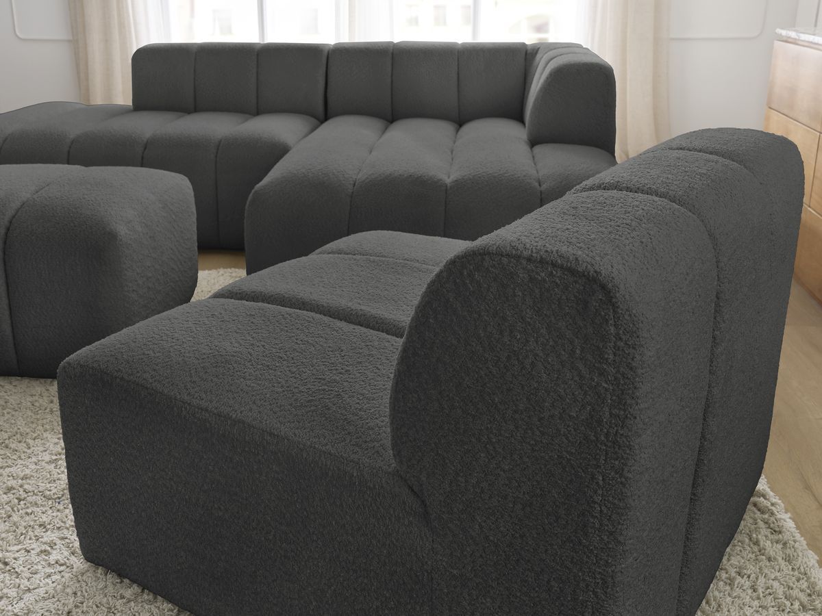 Bobochic Annecy Ecksofa mit Sofamodul und Pouf Bouclé-Stoff Dunkelgrau Ecke rechts