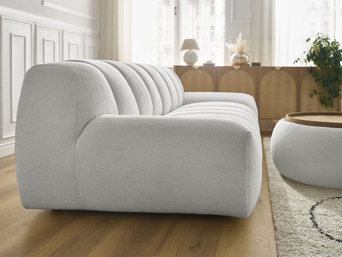 Bobochic Hayden Sofa 3-Sitzer mit Pouf 256 × 107 cm Bouclé-Stoff Hellgrau