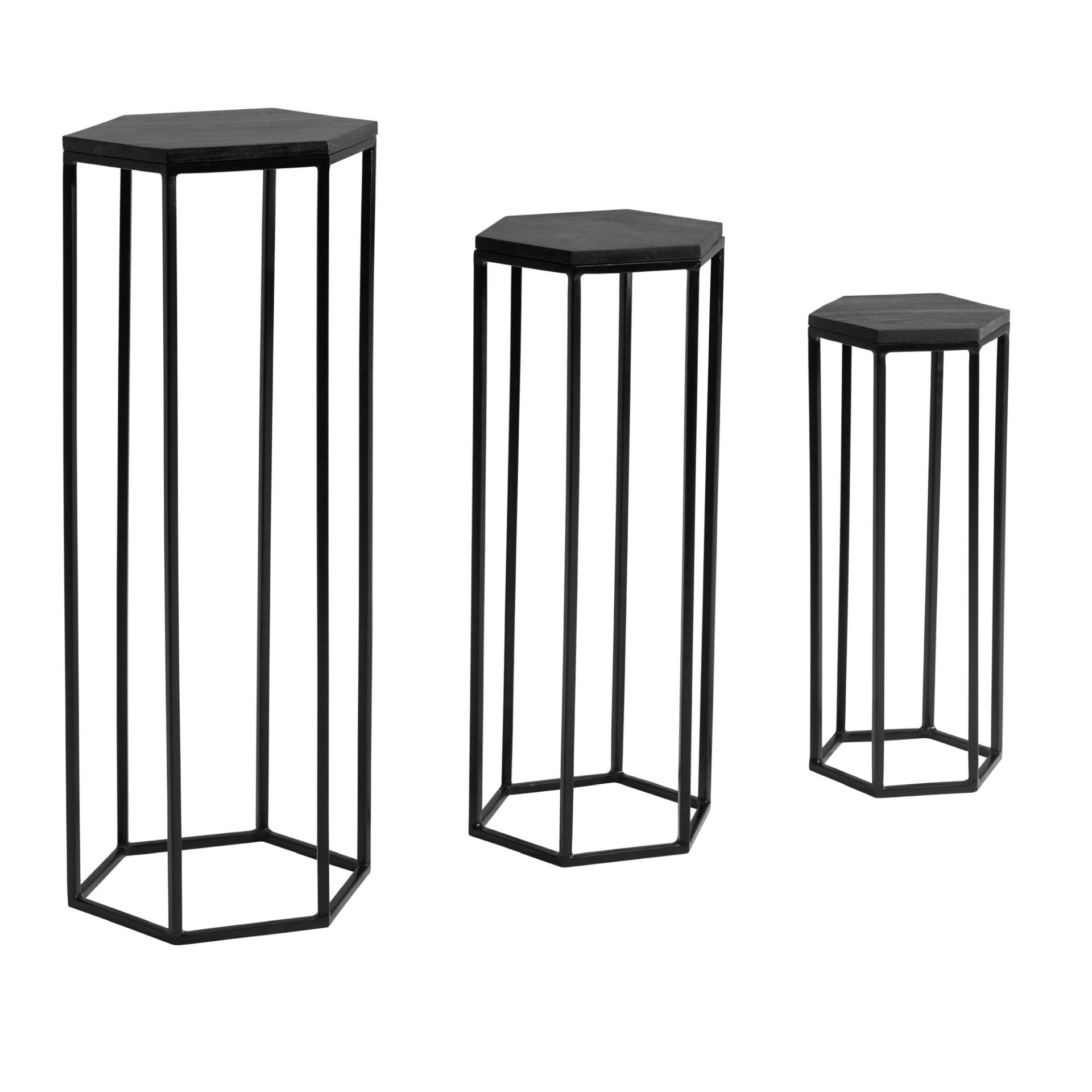 Satztisch 3er-Set Vardal Massivholz Schwarz 35 × 35 × 90 cm