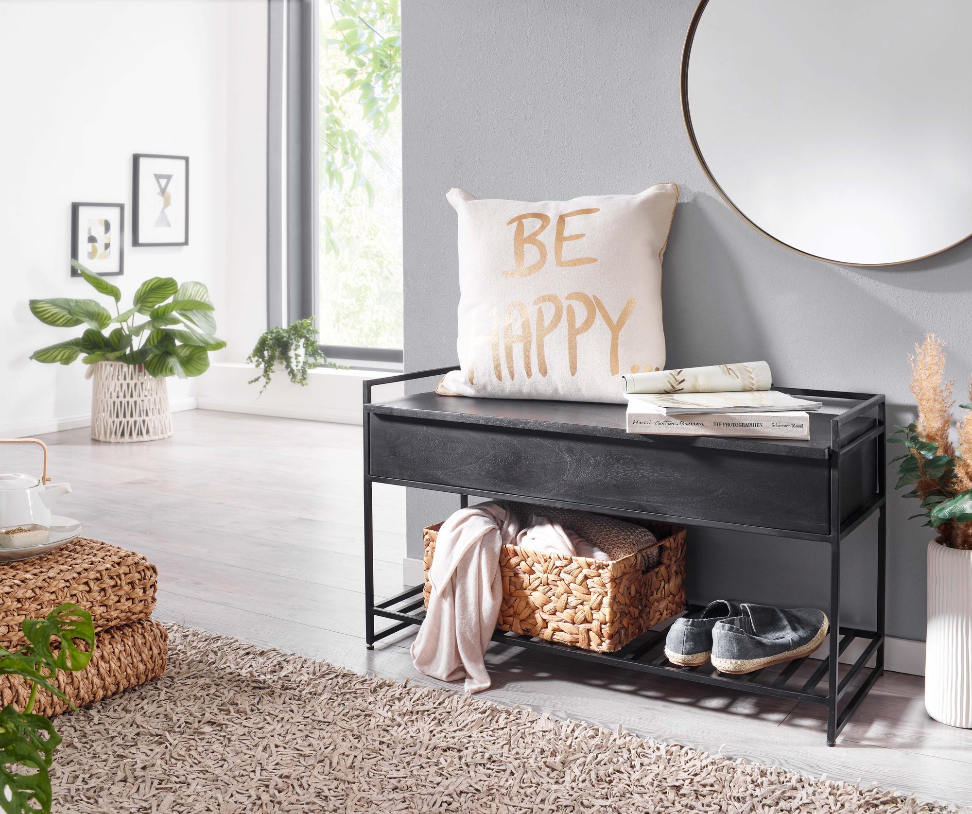 Sitzbank Gimsoy Massivholz Schwarz 90 × 38 × 52 cm