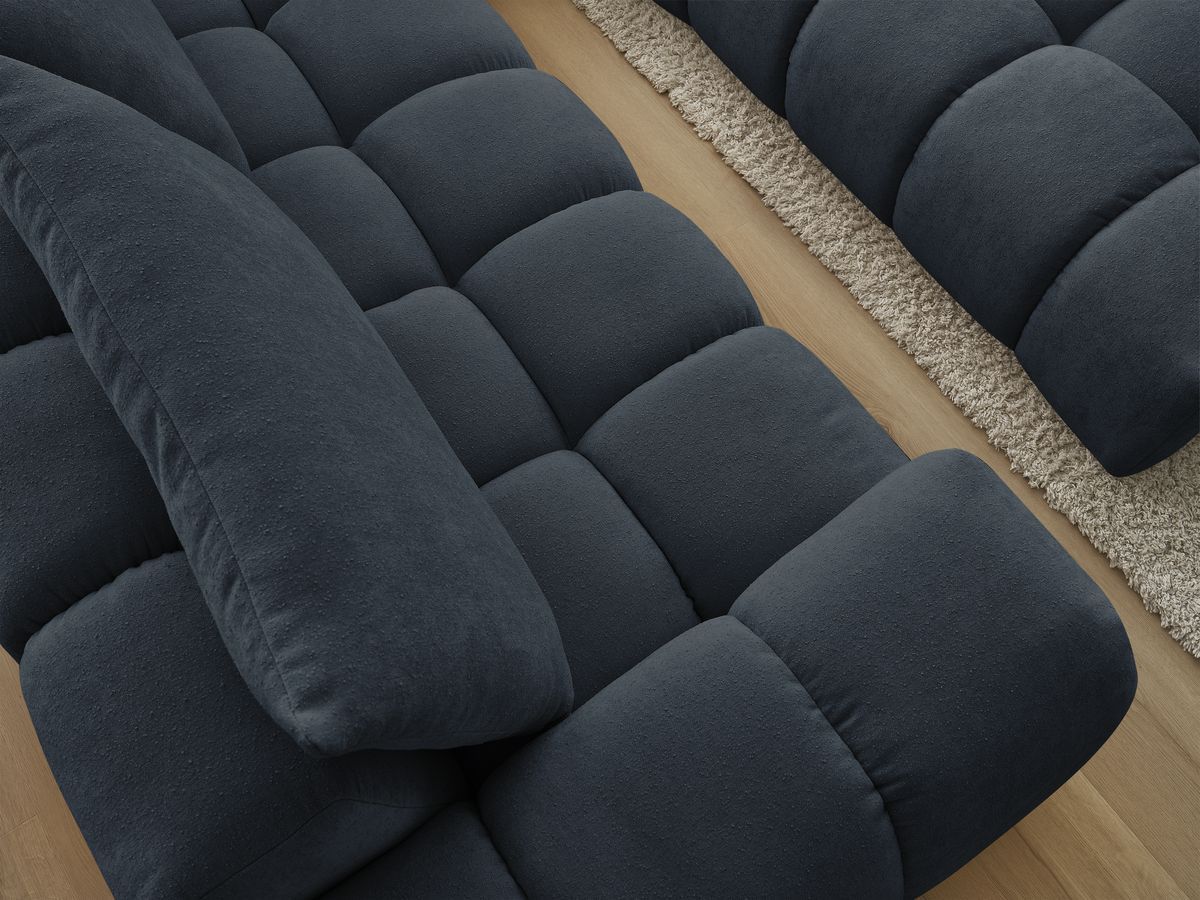 Bobochic Everest Ecksofa mit Schlaffunktion und Pouf, 4 Kissen Strukturstoff Dunkelblau Ecke rechts