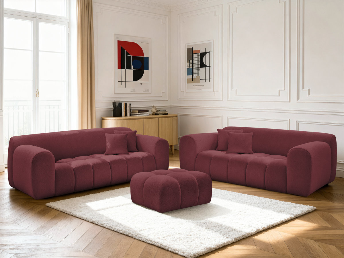 Bobochic Melisse Sofa 5-Sitzer mit Pouf Strukturstoff Rot