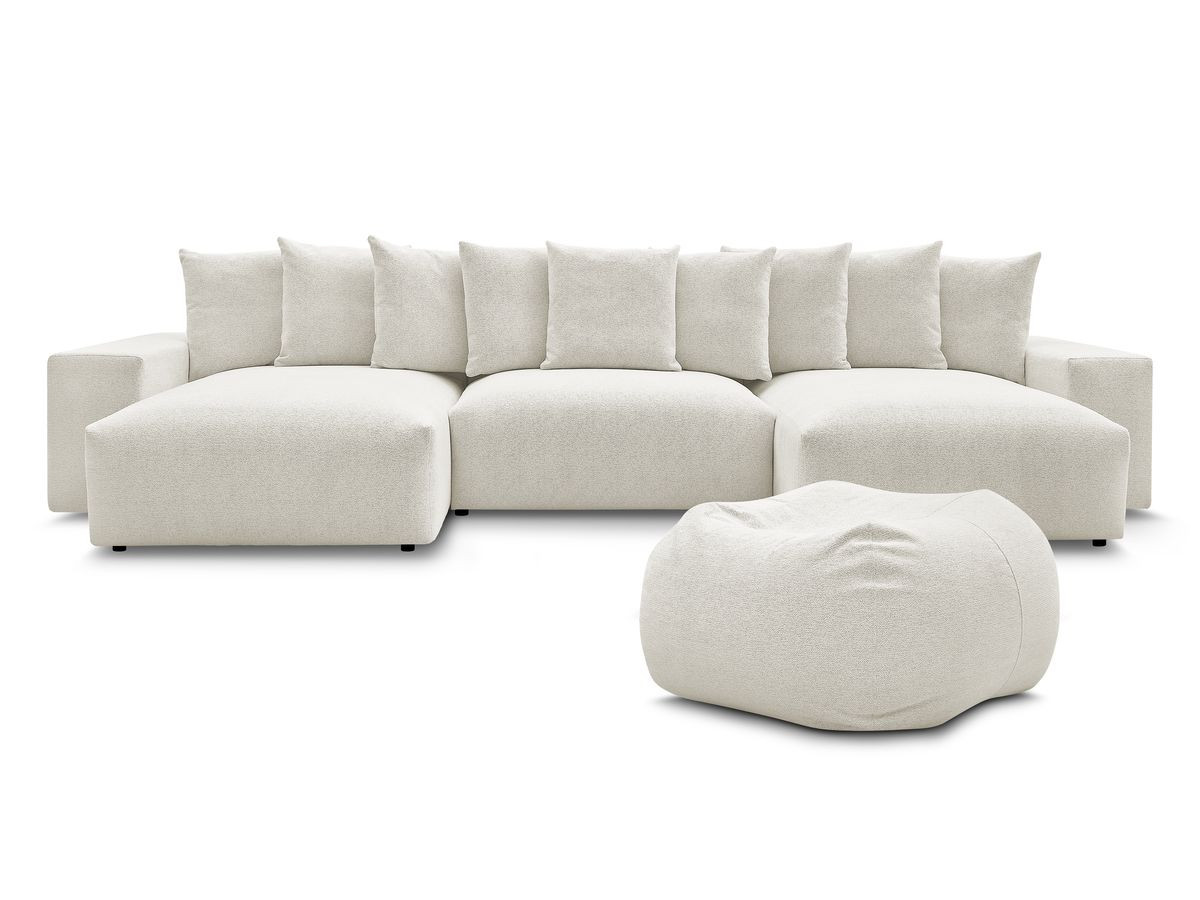 Bobochic Voltaire Wohnlandschaft mit Pouf 420 × 174 cm Melange-Stoff Weiß