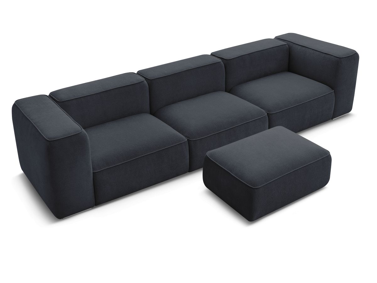 Bobochic Zephyr Sofa 4-Sitzer mit Pouf Strukturstoff Dunkelblau