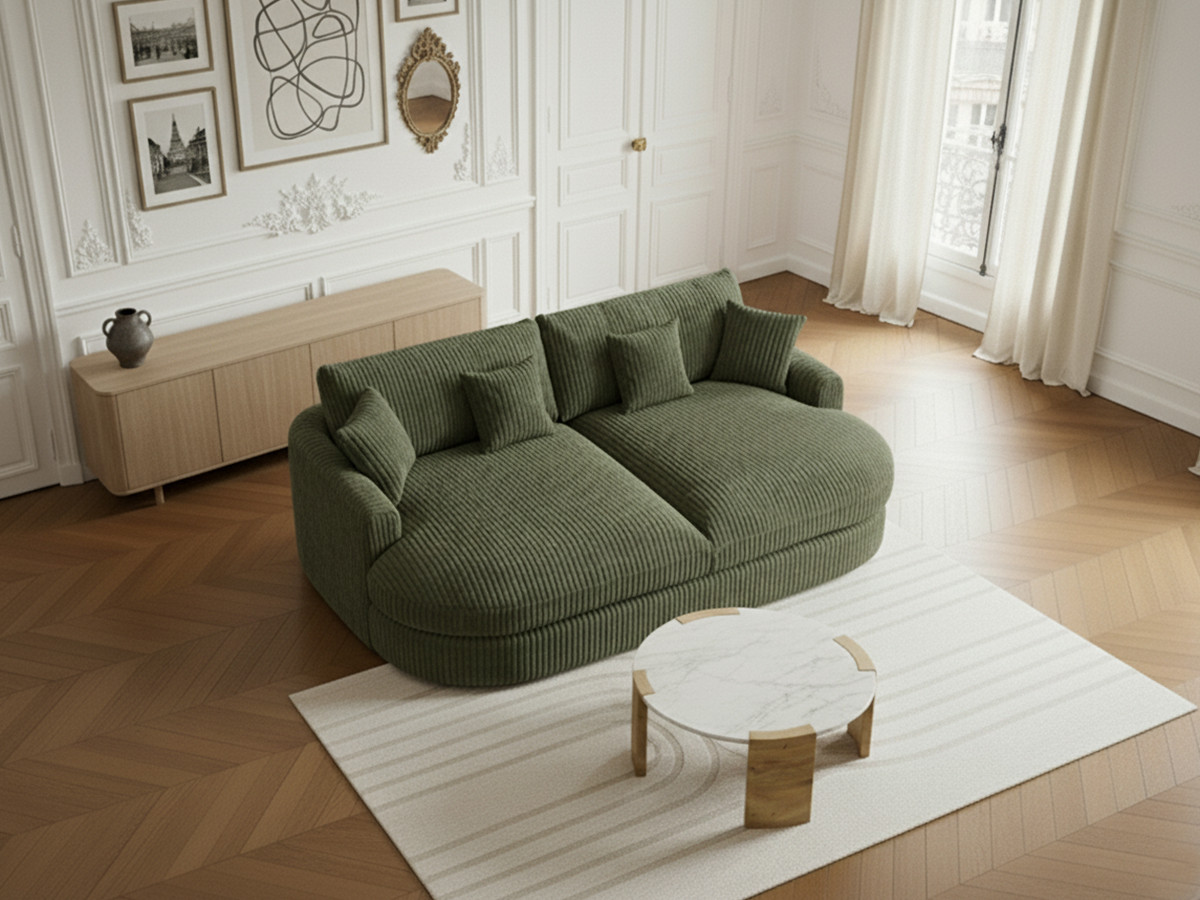 Bobochic Belem Sofa 3-Sitzer Breitcord weich Grün