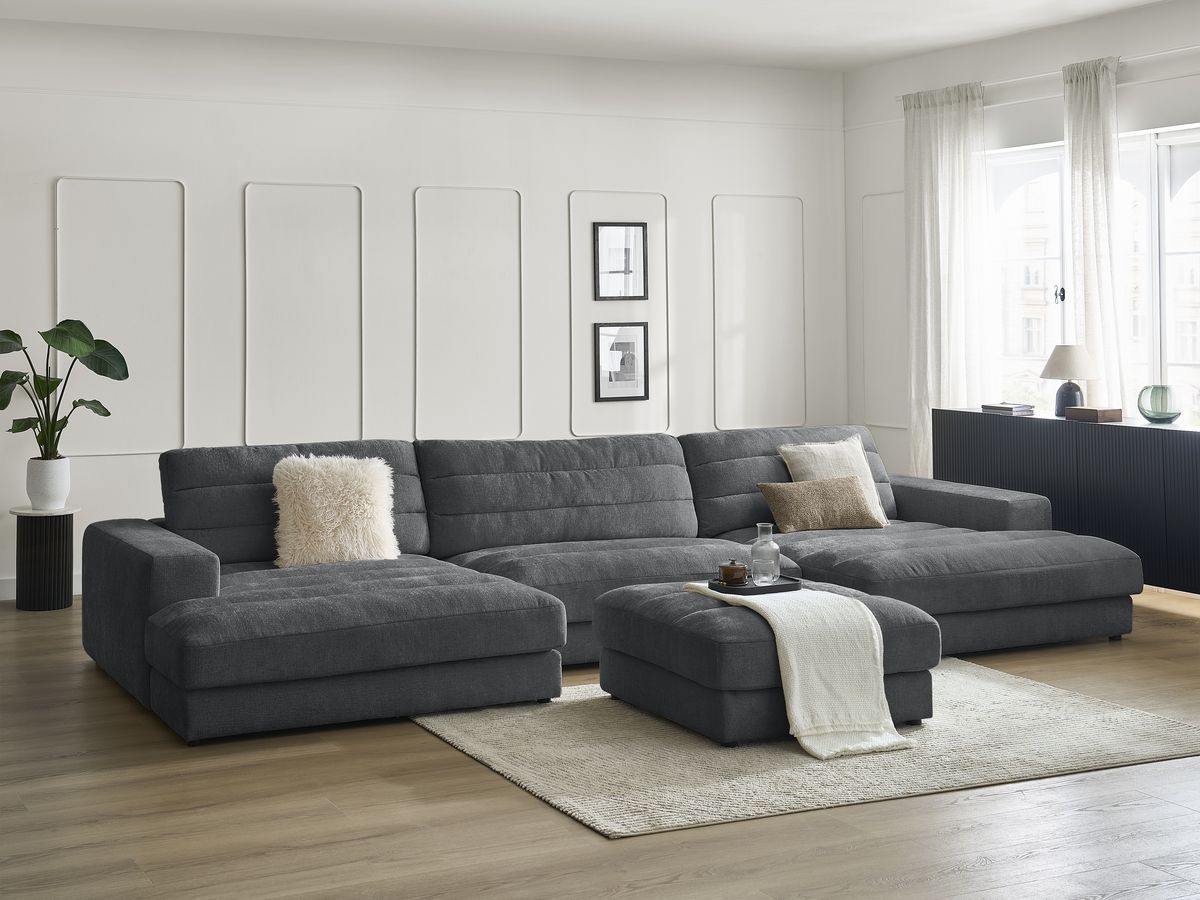 Bobochic Sierra Wohnlandschaft mit Pouf Strukturstoff Schwarz