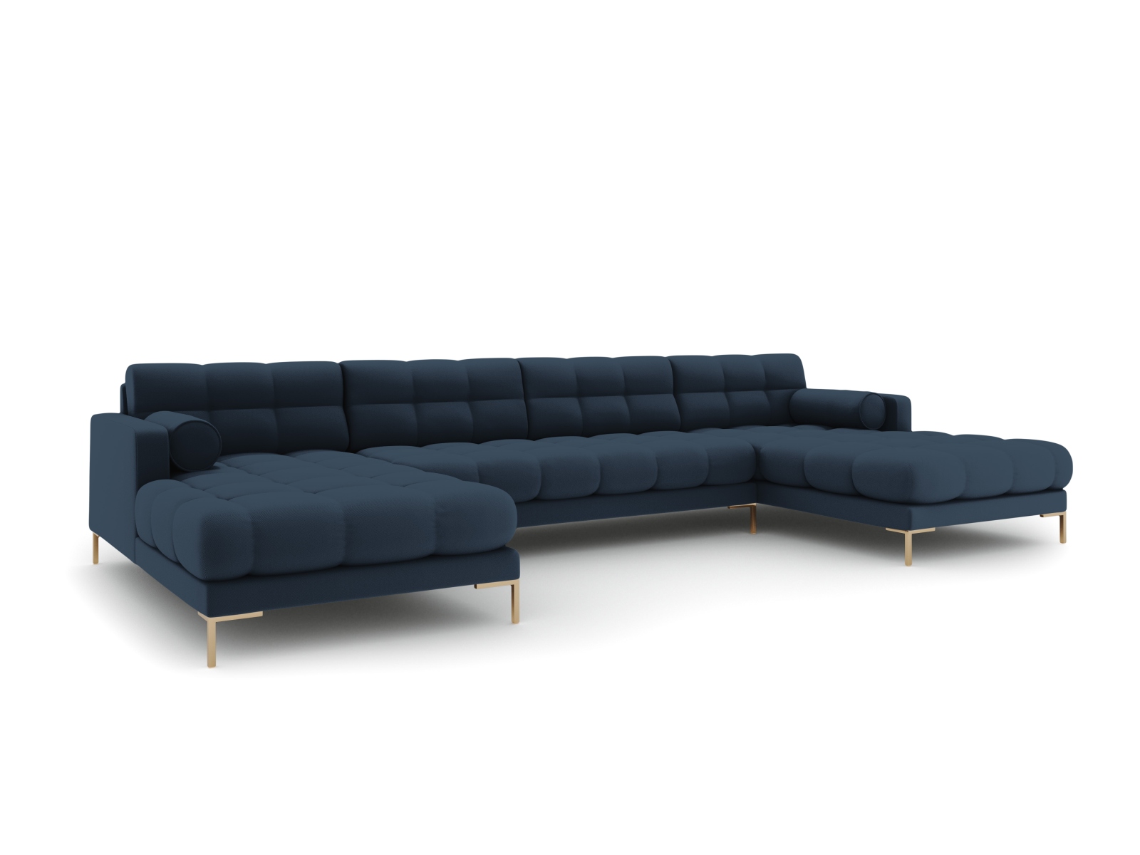 Cosmopolitan Design Panoramasofa Bali 7-Sitzer 383 cm Strukturierter Stoff Neve Blau Beine Gold