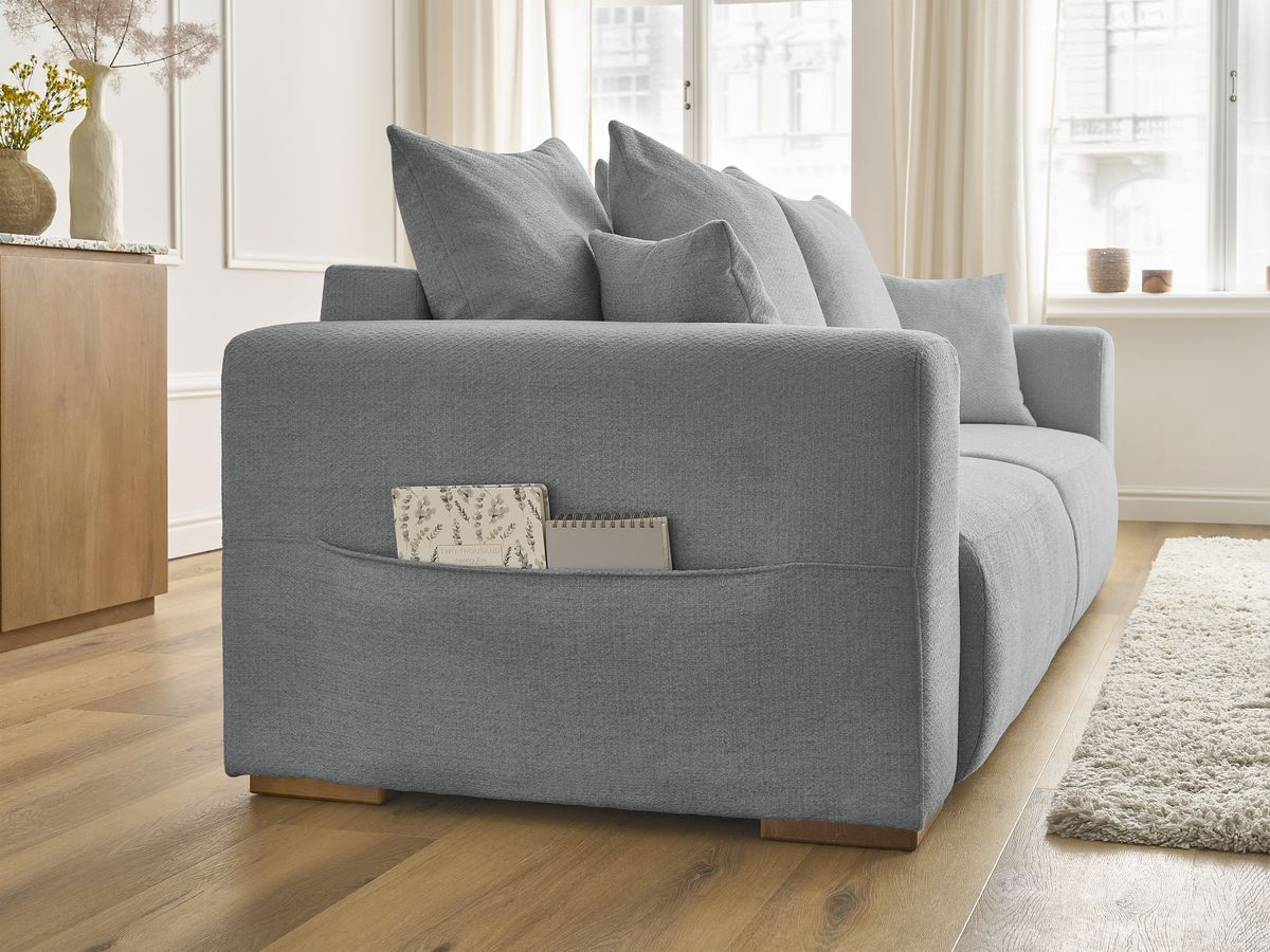 Bobochic Sidonie Schlafsofa 3-Sitzer mit Bettkasten Melange-Stoff Dunkelgrau