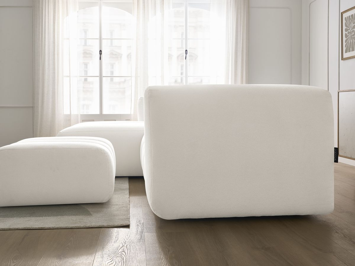 Bobochic Talia Ecksofa mit Pouf Melange-Stoff Weiß Ecke links