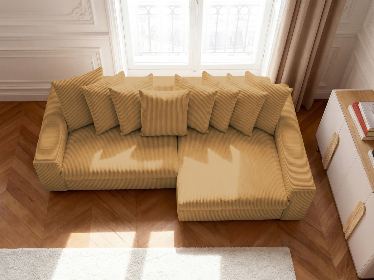 Bobochic Enore Ecksofa 330 × 157 cm Cordsamt Gelb Ecke rechts