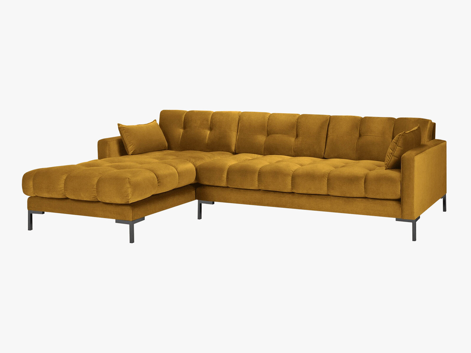 Micadoni Ecksofa Mamaia 5-Sitzer Links Samt Bluvel Gelb schwarze Beine