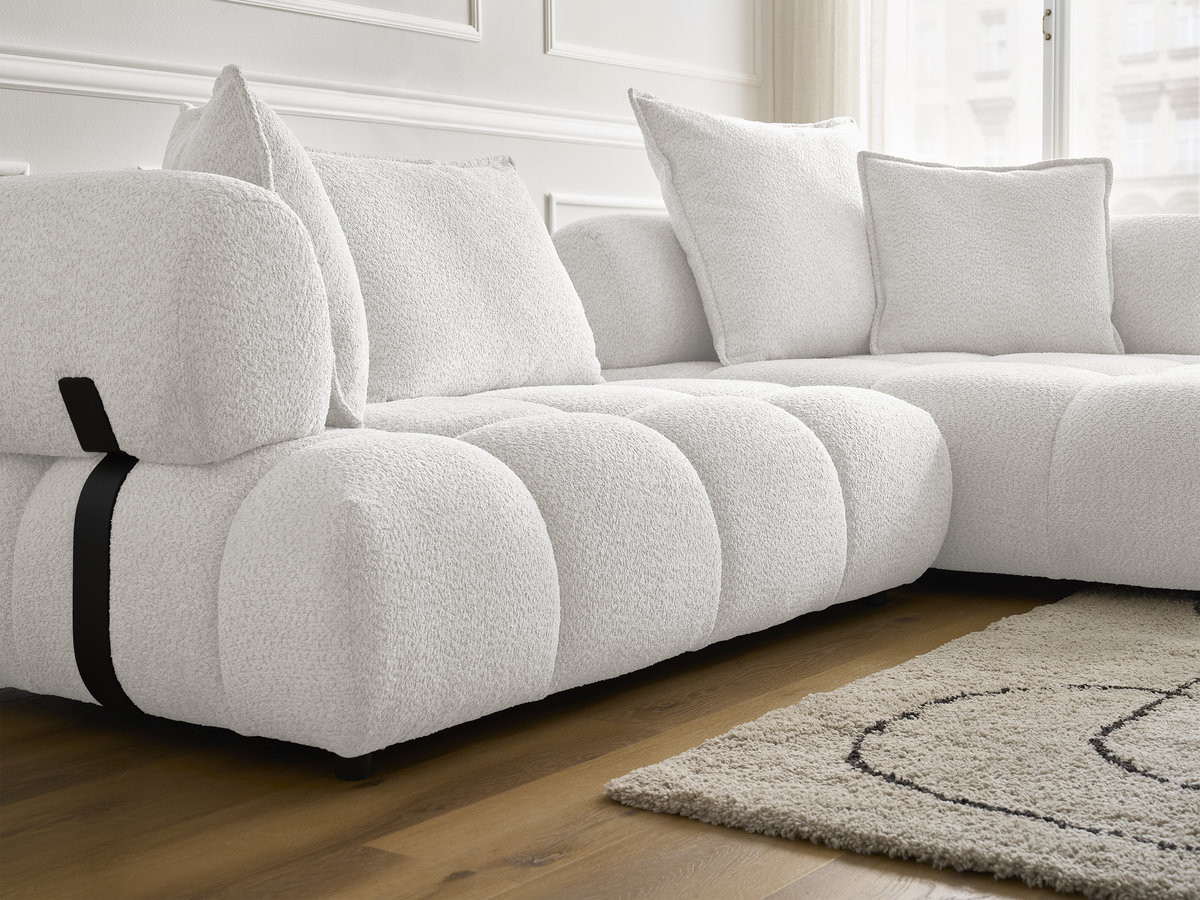 Bobochic Alya Ecksofa Bouclé-Stoff Weiß Ecke rechts