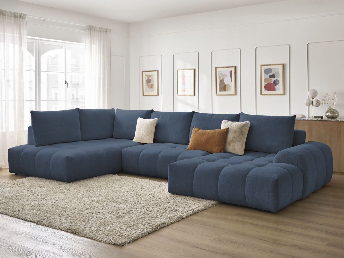 Bobochic Everest Wohnlandschaft, 6 Kissen Melange-Stoff Dunkelblau Ecke rechts