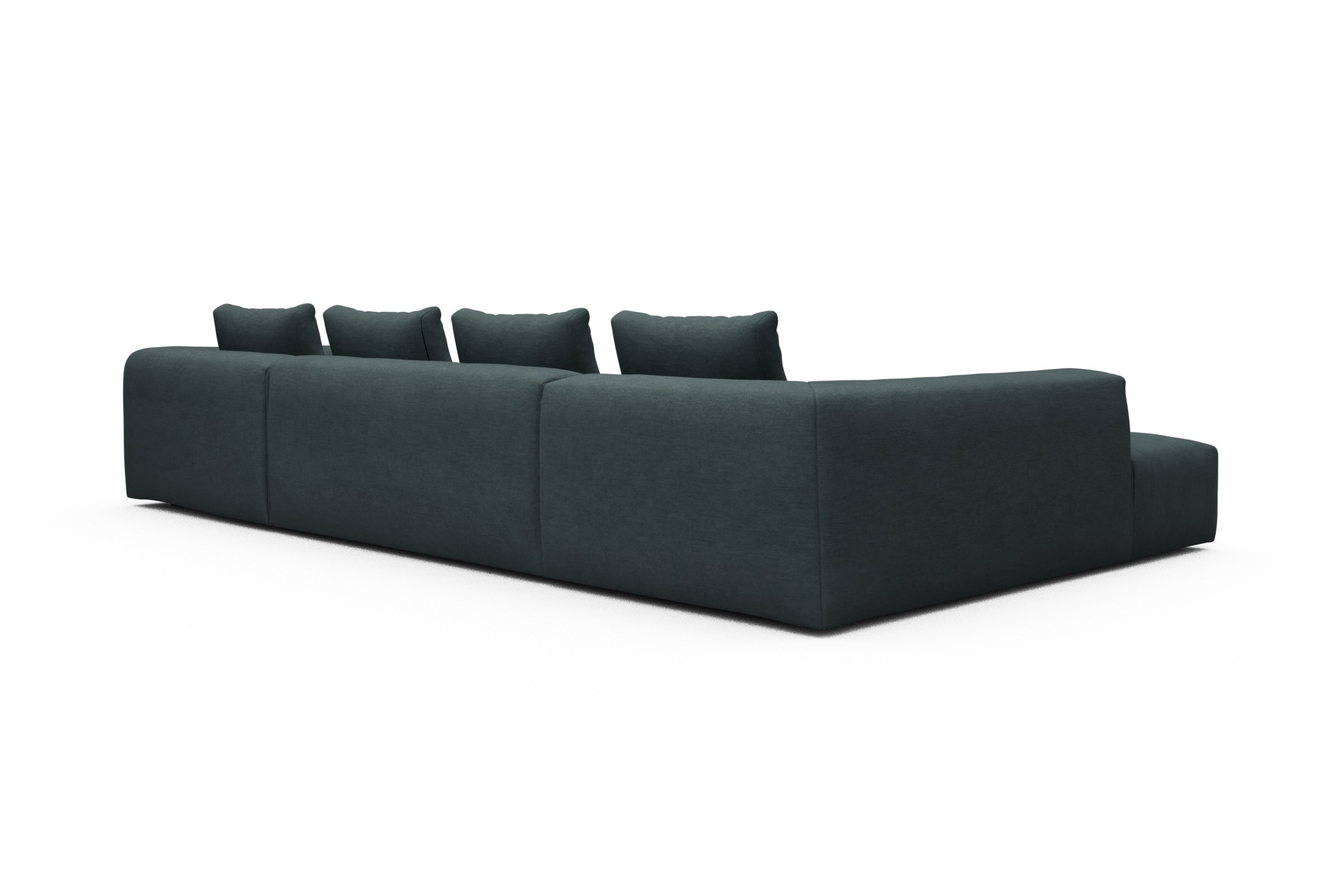 Wohnlandschaft Fred Relax-Ecke links mit 2-Sitzer und Chaiselongue rechts Flachgewebe Vivus 573-Dusty-Blue