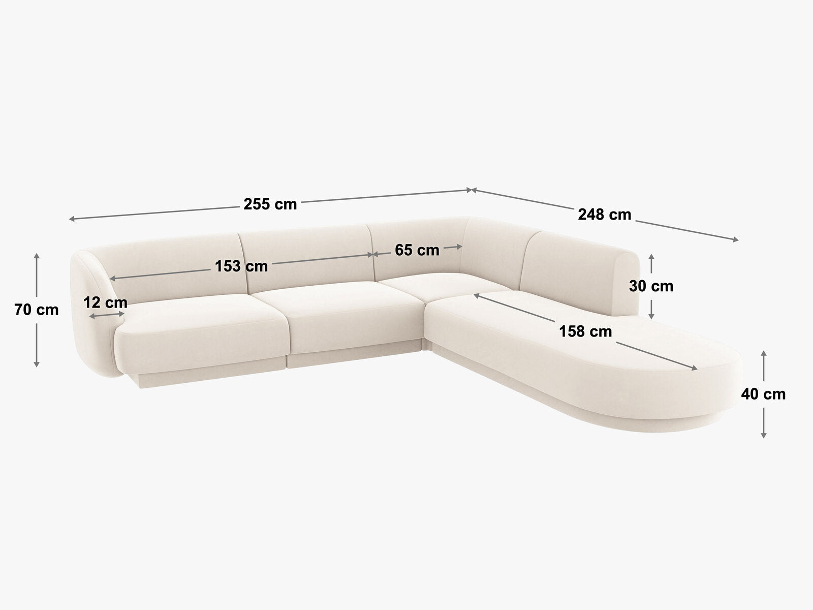 Micadoni Ecksofa Miley 6-Sitzer Links Samt Bluvel Cappuccino