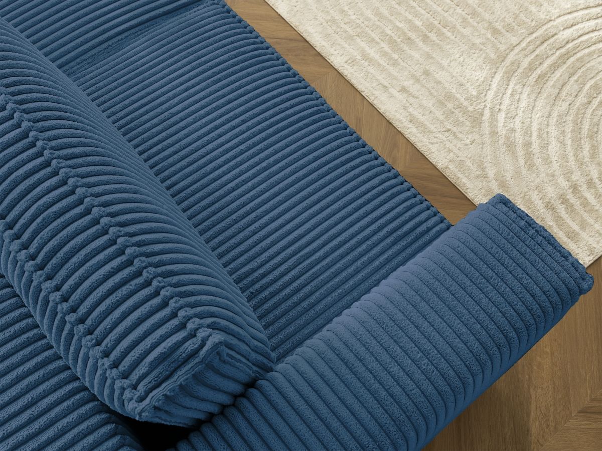Bobochic Chelsea Schlafsofa 4-Sitzer mit Bettkasten und Pouf Breitcord weich Dunkelblau