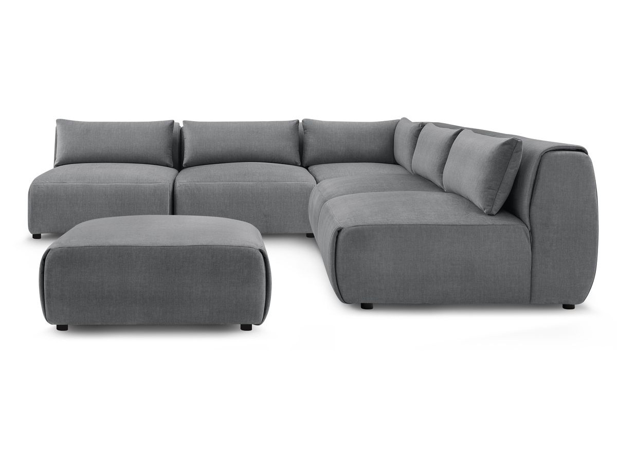 Bobochic Jeanne Ecksofa mit Pouf Samt Dunkelgrau