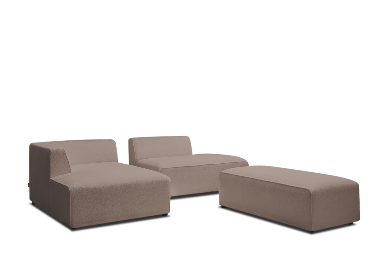 Bobochic Megeve Ecksofa mit Schlaffunktion und Pouf Bouclé-Stoff Braun Ecke links