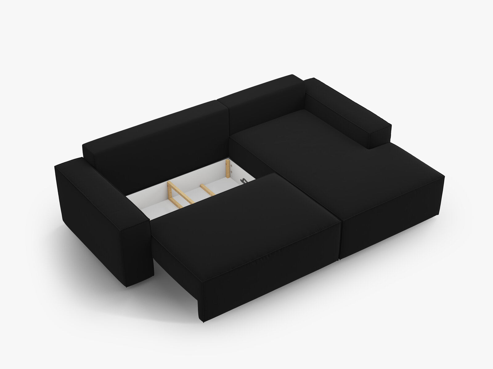 Micadoni Schlaf-Ecksofa Jodie 3-Sitzer Rechts Samt Schwarz