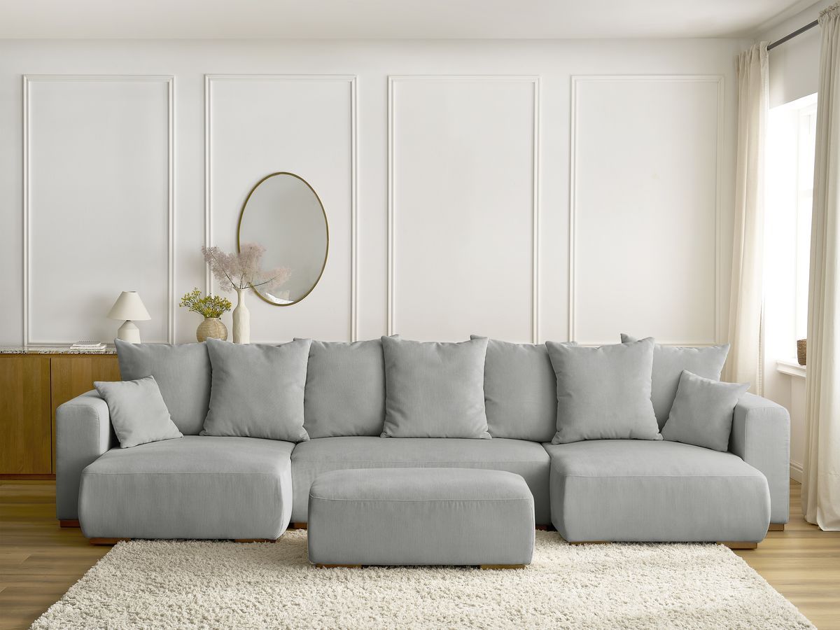 Bobochic Sidonie Wohnlandschaft mit Pouf Cordsamt Hellgrau