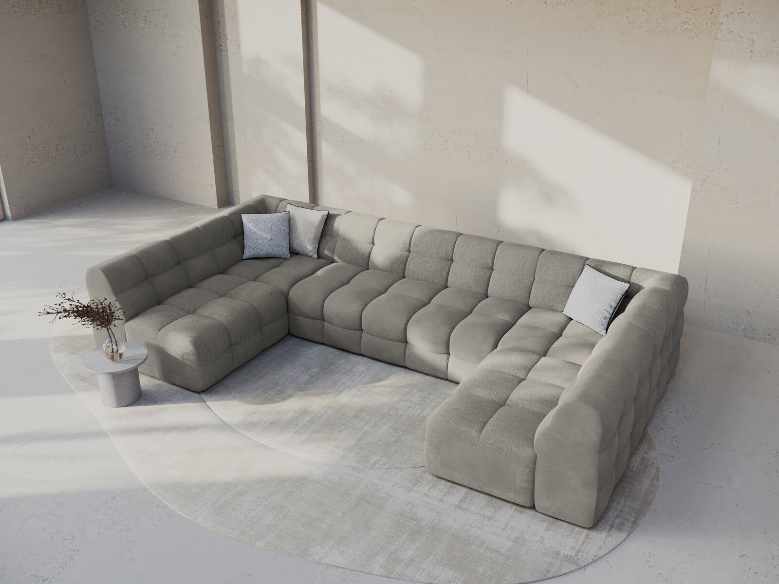 Micadoni Panorama-Sofa Kendal 7-Sitzer Samt Magic Velvet Dunkelgrau